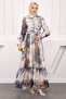 Anthracite Chiffon Dress with Gathered Sleeves and Front - 2