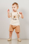 Baby Kids Camel Crew Neck Shorts Cotton Comfortable 2-Piece Set Trend Fashion Bottom Top Set