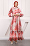 Burgundy Sleeve and Front Shirred Chiffon Dress - 2