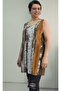 Coffee Mustard White Pattern Thick Strap Combed Viscose T-Shirt - 2