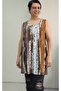 Coffee Mustard White Pattern Thick Strap Combed Viscose T-Shirt - 3