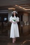 VERONICA white inverted pleat balloon-sleeve long flared dress/gown - 6