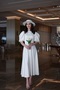 VERONICA white inverted pleat balloon-sleeve long flared dress/gown - 8
