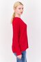 Women Key Hole Neck Long Sleeve Textured Blouse, Red - 2