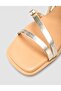 100% Genuine Leather Gold Color Women's Sandals - 7