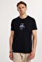 Men's Slim Fit Slim Fit 100% Cotton Soft Texture Printed Black Crew Neck T-Shirt - 3