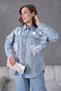 Women's Embroidered Rose Flower and Stone Decorated Bow Ribbon Detailed Denim Shirt and Denim Trousers Set - 3