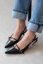 Valeria Women's Heeled Wrinkled Leather Shoes Black - 3