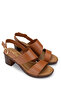 Women's Genuine Leather Tan Leather Heeled Sandals - 2