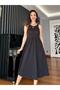 Black Halter Cut Midi Dress