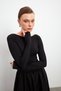Women's Black Boat Neck Finger Detail Maxi Length Above Cotton Skirt Part Woven Cotton Flared Dress - 4