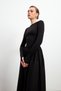 Women's Black Boat Neck Finger Detail Maxi Length Above Cotton Skirt Part Woven Cotton Flared Dress - 6