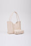 Cream Shk76 Large Size Women's Hand and Shoulder Bag with Snap Fastener Wick Strap Faux Leather Makeup Bag U:29 E - 2