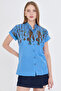 Women's Blue Judge Collar Short Sleeve Shirt Arm-25Y 001040 - 5