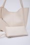 Cream Shk108 Women's Hand and Shoulder Bag with Snap Fastener Faux Leather Wallet and Makeup Bag - 7