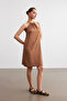 Women's Camel Halter Neck Crinkle Mini Dress - 6