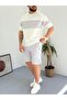 White Gray Men's Scuba Fabric Shorts T-Shirt Bottom Top 2 Piece Set