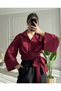 Women's Spanish Style Belted Shirt Burgundy - 4