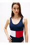 Women's Very Dark Navy Blue Round Backless Swimsuit - 3