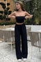 Women's Black Linen Ayrobin Fabric High Waist Loose Wide Leg Palazzo Trousers - 8