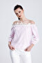 Women's Shoulder Lace Detailed Striped Blouse