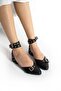 Black Ankle Strap Leather Women's Comfortable Ballet Flats with Stud Detail and Soft Sole - 2