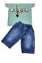 Boy's Short-Sleeved Capri Shorts Set / T-Shirt Jeans Capri Bottom Top Set / Short-Sleeved Summer Set - 3