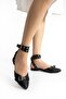 Black Ankle Strap Leather Women's Comfortable Ballet Flats with Stud Detail and Soft Sole - 3