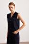 Navy Blue Stitching Detailed Unlined Gabardine Vest - 3