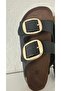 Women's black nubuck gold buckle double strap adjustable buckle casual slippers - 5