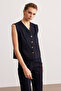 Navy Blue Stitching Detailed Unlined Gabardine Vest