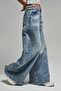 Women's Denim 12s5-32 Palazzo Fit Tasseled Hem 100% Cotton Mid-Waist Denim Jeans