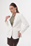 Women's Crepe Mix Double Button Off White Blazer Jacket - 7