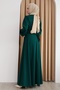 Double Breasted Collar Chain Belted Emerald Green Dress - 4