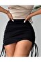 Women's Black Side Gathered Lycra Knitted Fabric Mini Skirt with Adjustable Length Shorts