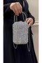 Evening Dress Bag Crystal Stone Silver Hand, Wrist, Shoulder Evening Dress Bag - 6