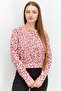 Women Round Neck Long Sleeve Animal Print Tie Back Strap Blouse, Pink Combo