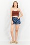 Women Geometric Mom High Waist Denim Shorts, Navy Blue - 4
