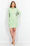Women Spread Collar Long Sleeve Ribbed Mini Dress, Green - 3