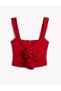 Rose Applique Crop Top with Drap Thick Strap - 7