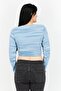Women Crew Neck Fine Knitted Cropped Sweater, Blue - 3