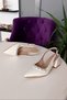 Mother of Pearl Leather 6cm Thick Heeled Accessory Stone Detailed Evening Dress Women's Heeled Shoes