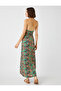 Halter Neck Maxi Dress with Leaf Pattern and Window Detail - 4