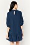 Women Checkered Mini Dress, Navy Blue - 4