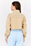 Women High Neck Solid Long Sleeves Cropped Sweatshirts, Tan - 3