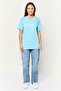 Women Crew Neck Short Sleeves Graphic Print T-Shirt, Light Blue - 2