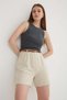 Comfortable High Waist Linen Shorts - Natural Pleated