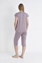 Women's Viscose Combed Cotton Fabric Short Sleeve Top - Bottom Lace Capri Set / Mink 14640 - 5