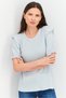 Women Crew Neck Puffed Sleeve Textured Tops, Baby Blue