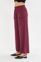 Burgundy Elastic Waist Wide Leg Linen Pocket Trousers - 5